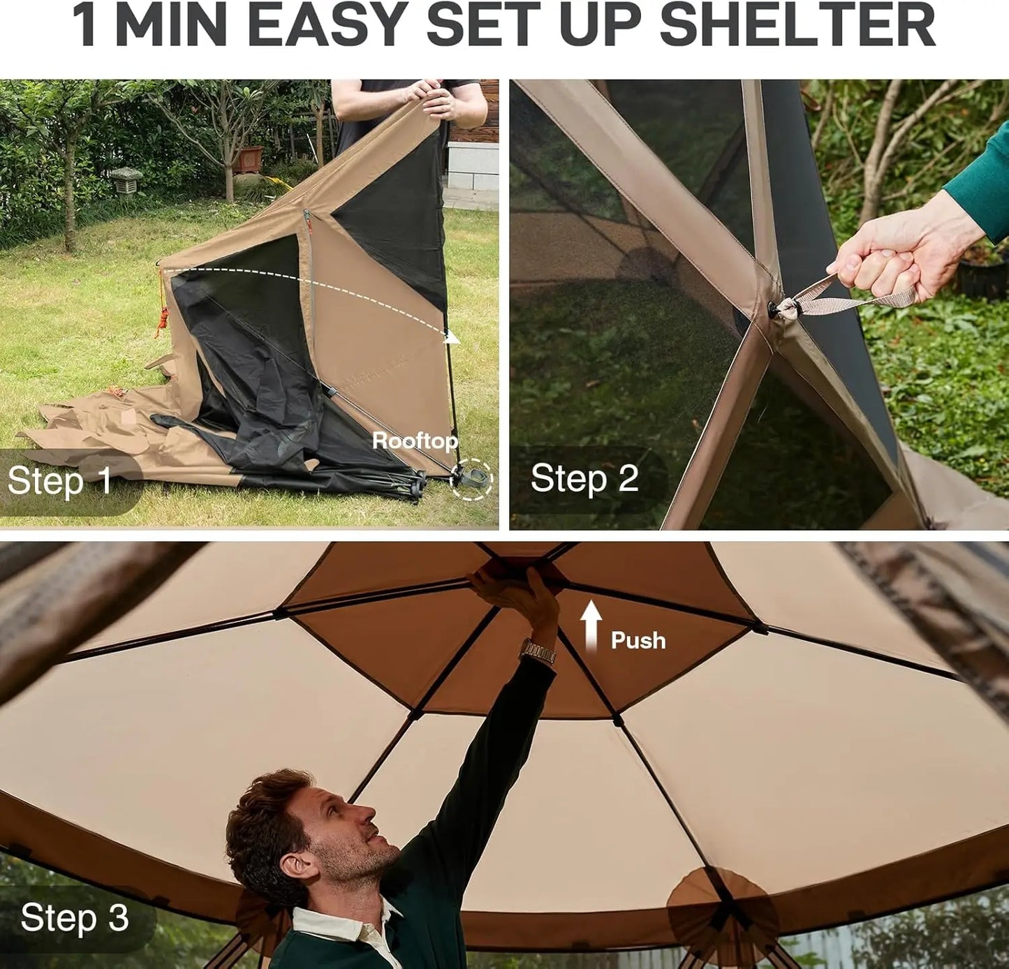 Tente Pop-up avec Moustiquaire pour le Camping 11,5 x 9,8 pi, Abri Instantané avec Filet, Abri Portable pour
