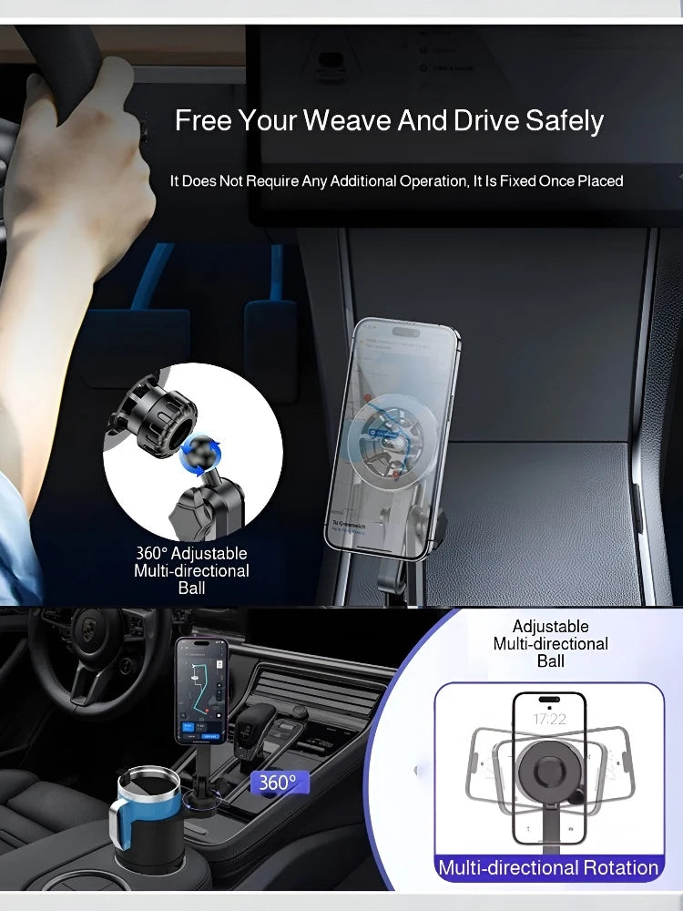 Voiture 2-1 support de téléphone portable magnétique support de verre support de téléphone portable magnétique Rotation horizontale verticale porte-boissons universel