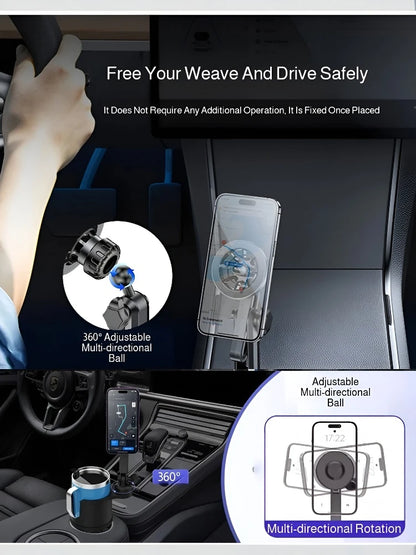 Voiture 2-1 support de téléphone portable magnétique support de verre support de téléphone portable magnétique Rotation horizontale verticale porte-boissons universel