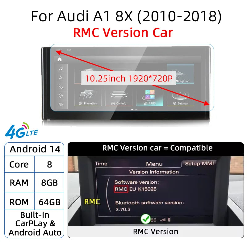 Android 14 Auto Radio CarPlay pour Audi A1 Q2 2010-2023 GPS voiture lecteur multimédia Navi stéréo DSP WIFI SIM BT IPS écran tactile