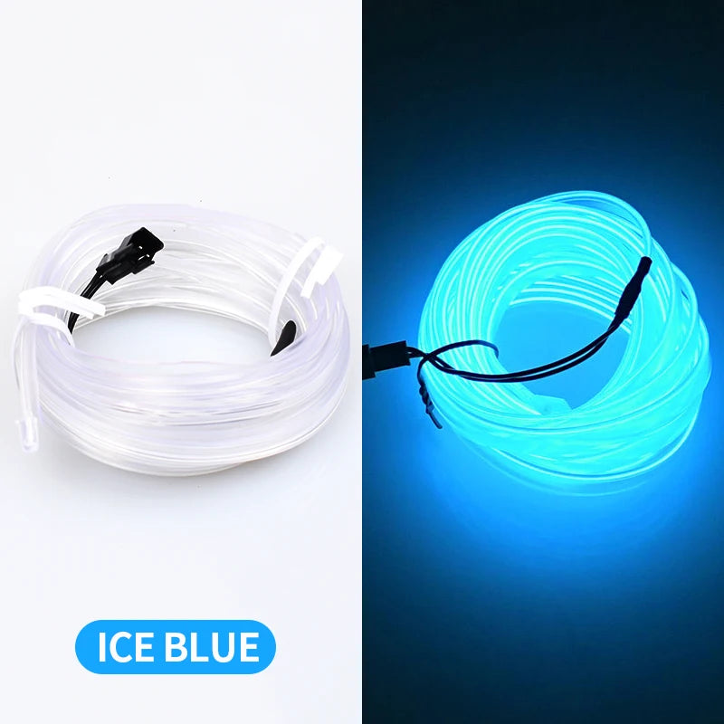 Bande Lumineuse LED Flexible de 5m, Tube de Lumière Froide EL avec USB, Lampe d'Ambiance de Décoration Automobile