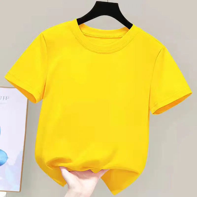 تي شيرت أطفال 180 جرامًا لكل متر مربع 100% قطن للأولاد والبنات 2024 جديد صيفي نسائي بأكمام قصيرة بتصميم لطيف بلون أبيض سادة قمصان علوية