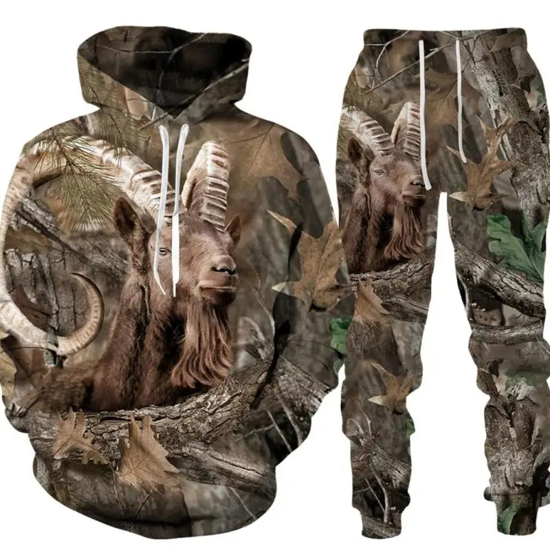 Ensemble à capuche pour hommes, Camouflage, chasse, Animal, impression 3D, mode automne et hiver, sweat-shirt et pantalon de survêtement, ensemble deux pièces