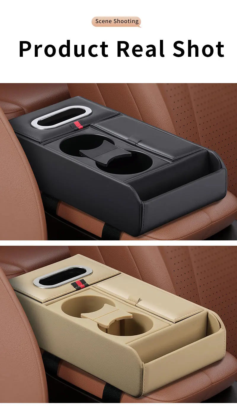 Boîte de rangement d'accoudoir de voiture, coussin de rehaussement, boîte à mouchoirs, support de verre d'eau, boîte de rangement multifonctionnelle pour voiture, coussin d'accoudoir de Console