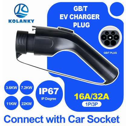 Kolanky 16A/32A GBT EV chargeur prise voiture électrique tête de pistolet de charge 3.6kw /7.2kw/11kw /22kw 1P/3P EV chargeur GBT prise mâle IP67