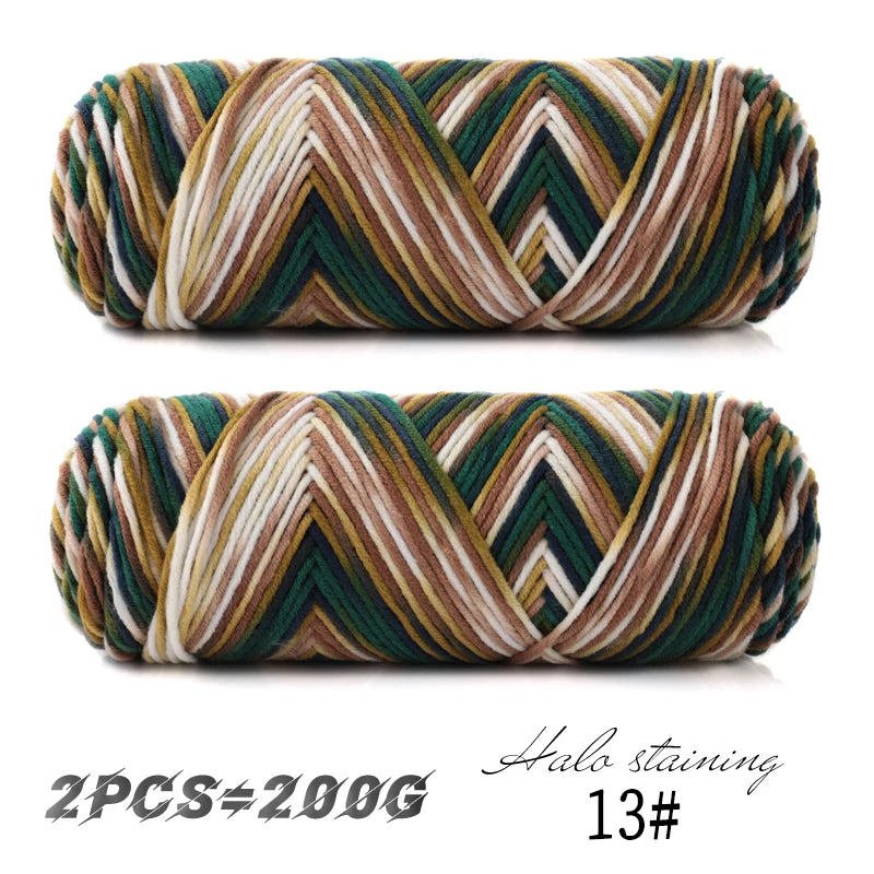2 pièces de fil à tricoter en coton de lait teinté à 5 brins, coloré, pour bébé, écharpe tissée à la main, épaisseur moyenne, matériel de crochet fait main, sac