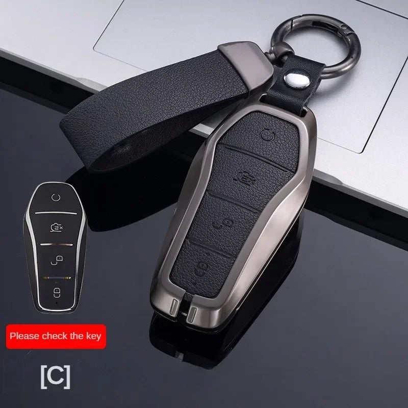 Étui pour clé pour BYD Song Plus Atto 3 Han EV Tang DM Qin joint dauphin cuir métal porte-clés à distance porte-clés accessoires de voiture