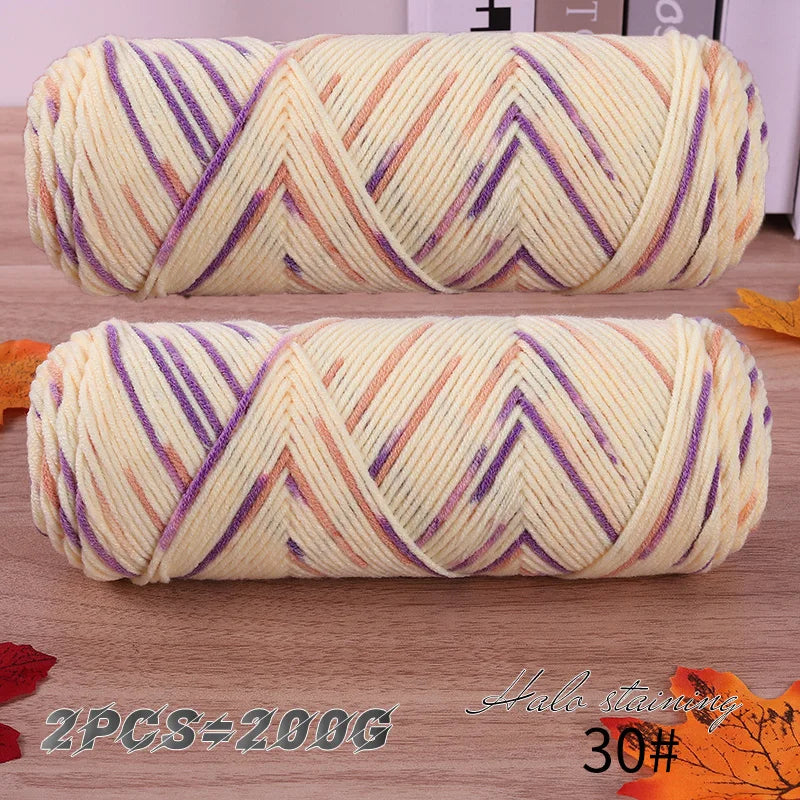 2 pièces de fil à tricoter en coton de lait teinté à 5 brins, coloré, pour bébé, écharpe tissée à la main, épaisseur moyenne, matériel de crochet fait main, sac