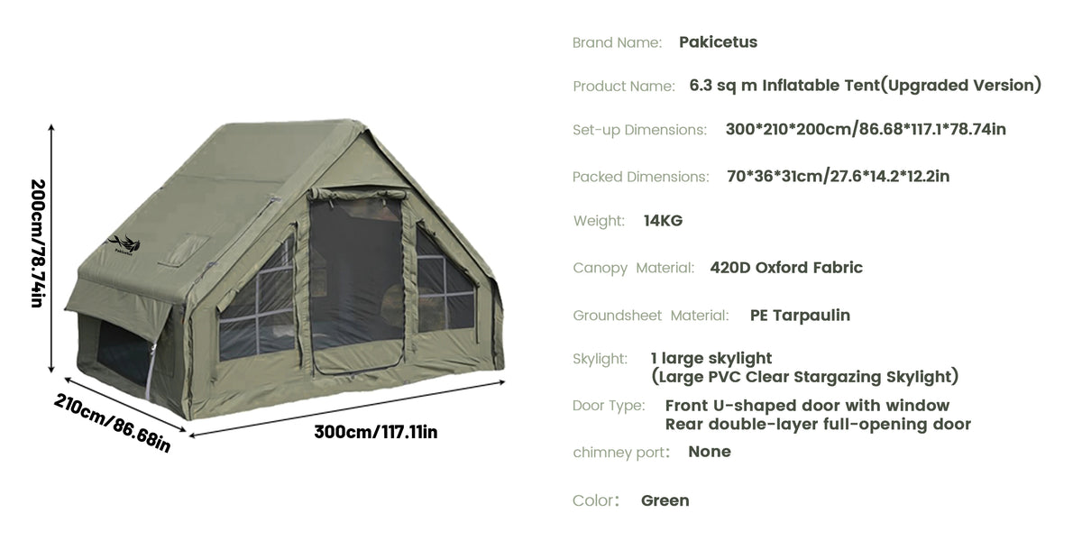 Tente de camping gonflable PAKICETUS pour 4 à 8 personnes avec fenêtres, tente de camping portable résistante à l'eau