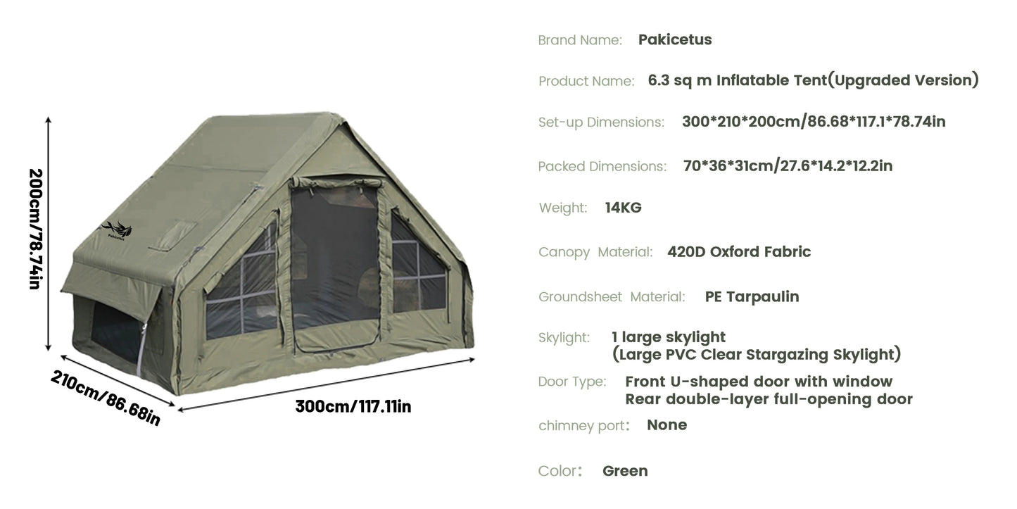 Tente de camping gonflable PAKICETUS pour 4 à 8 personnes avec fenêtres, tente de camping portable résistante à l'eau