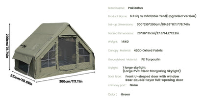 Tente de camping gonflable PAKICETUS pour 4 à 8 personnes avec fenêtres, tente de camping portable résistante à l'eau