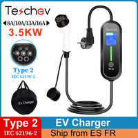 Teschev chargeur EV Portable Type 2 3.5KW 16A 1P chargeur de voiture électrique courant réglable et temps de réglage pour voiture électrique IEC 6219-2