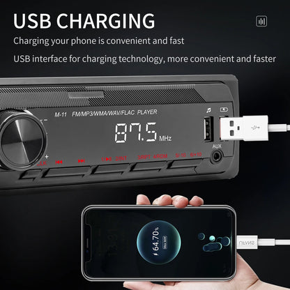 Camecho-Autoradio stéréo Bluetooth universel, lecteur audio MP3, prise en charge de l'assistant vocal, AUX, FM, USB, tableau de bord, 1 Din, 12V