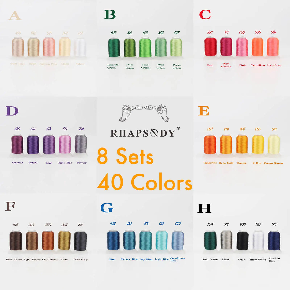 خيط تطريز بوليستر Rhapsody 40WT للماكينة 550 ياردة 60 لونًا Brother Babylock Janome Singer Pfaff Husqvarna Bernina للخياطة