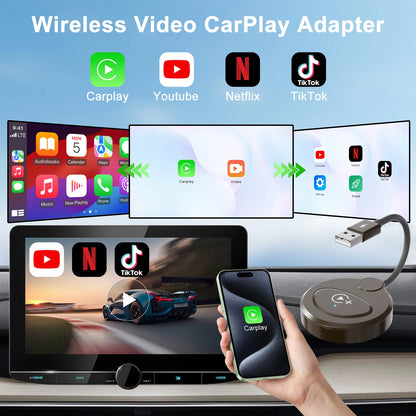 Adaptateur sans fil Carplay avec Youtube/Netflix/Tiktok, Dongle USB Carplay sans fil pour Carplay filaire en usine vers sans fil