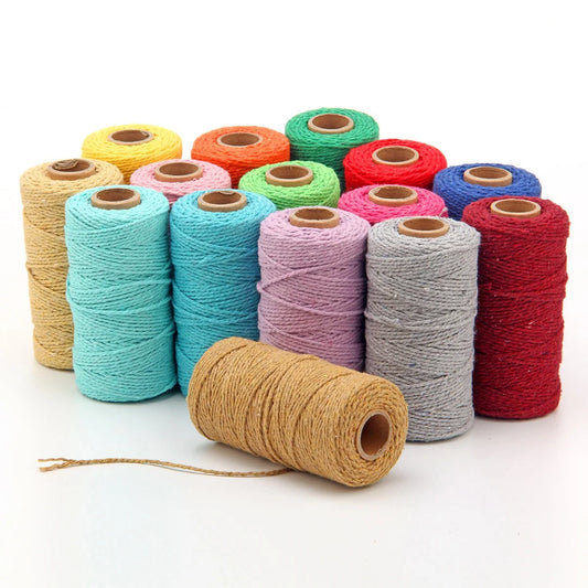 Corde torsadée de 2mm, 100m, corde en coton, ficelle colorée, fil de macramé, accessoire de décoration de fête de mariage, cordon de bricolage