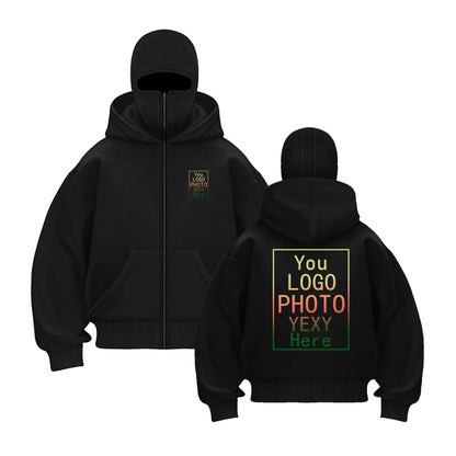Sweat-shirt à capuche avec fermeture éclair Double capuche pour homme et femme, personnalisé, imprimé de personnalité, manches longues, fermeture éclair, masque Ninja, veste