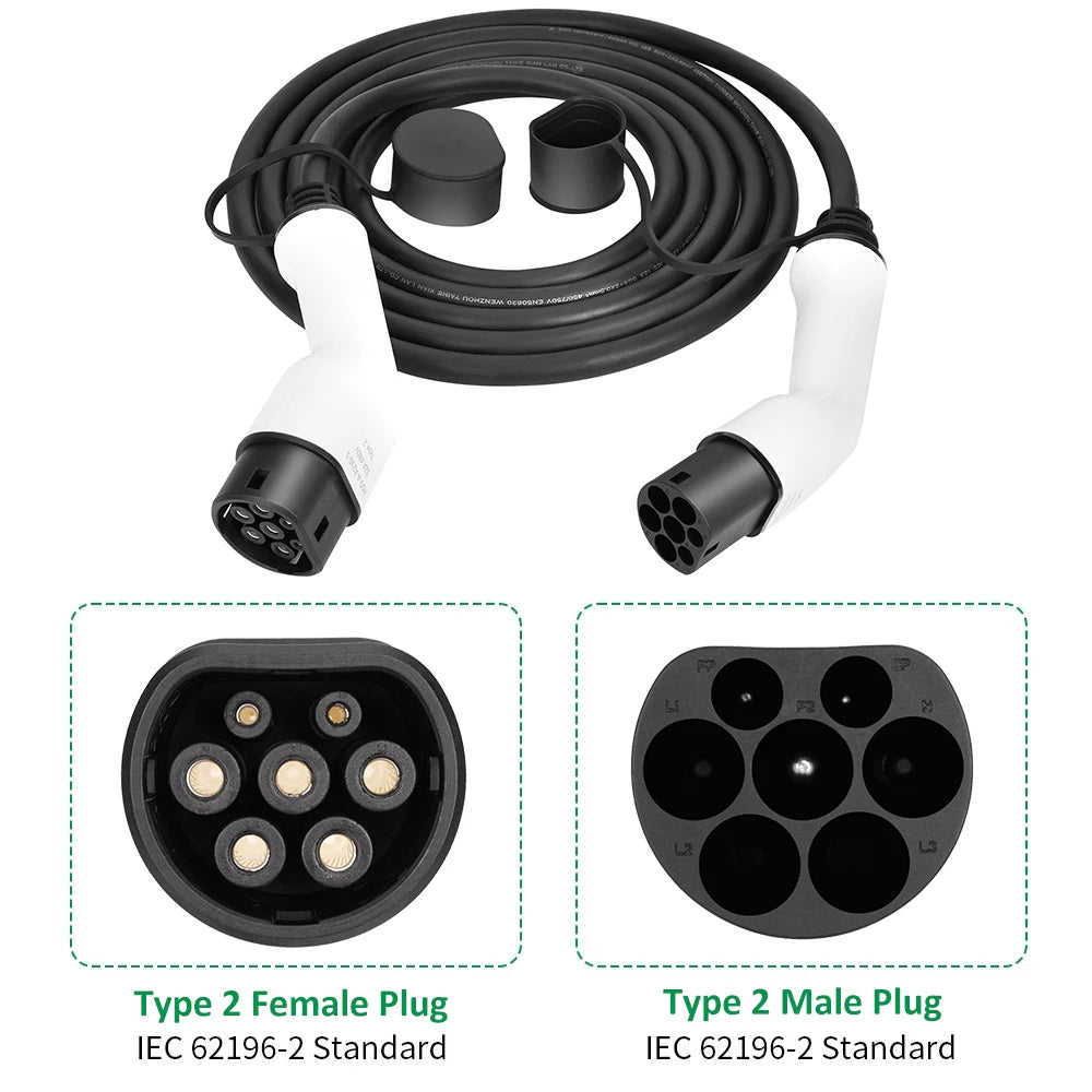 Câble de chargement 16A/32A 11kW Type2 à Type2 EV, chargeur IEC 62196-2 pour véhicules électriques, voiture PHEV dans la Station publique