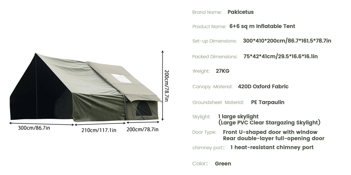 Tente de camping gonflable PAKICETUS pour 4 à 8 personnes avec fenêtres, tente de camping portable résistante à l'eau
