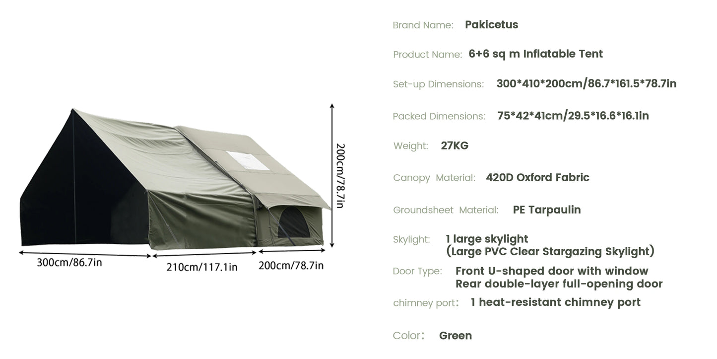 Tente de camping gonflable PAKICETUS pour 4 à 8 personnes avec fenêtres, tente de camping portable résistante à l'eau