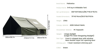Tente de camping gonflable PAKICETUS pour 4 à 8 personnes avec fenêtres, tente de camping portable résistante à l'eau