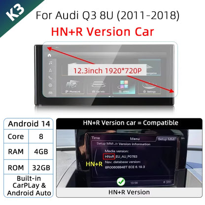 Android 14 sans fil CarPlay pour Audi Q3 8U 2011-2018 écran tactile Navigation WiFi DSP multimédia lecteur Radio accessoires
