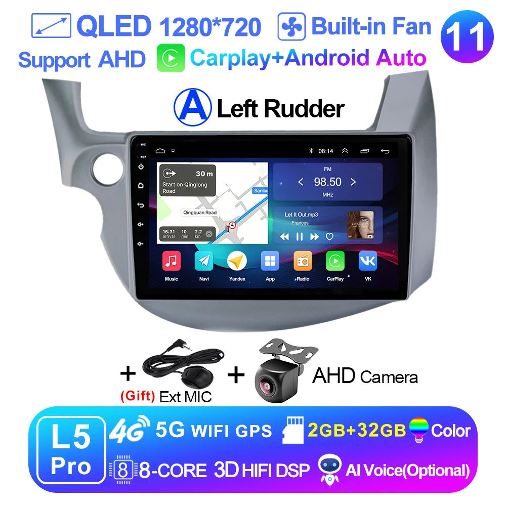 LEHX-Autoradio L6 Pro Android 14, 4G, Carplay, DVD, Stéréo, 2 DIN, Unité Centrale, Limitation GPS, pour Voiture HONDA FIT JAZZ (2007-2013)
