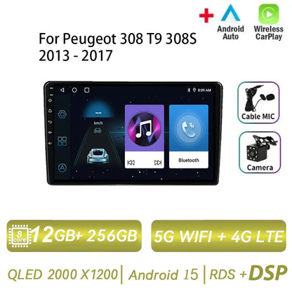Android 15 pour Peugeot 308 T9 308S 2013 - 2017 Auto stéréo autoradio lecteur multimédia Navigation GPS 4G WIFI sans fil Carplay