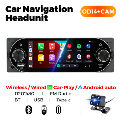 Autoradio Carplay sans fil, 5.2 pouces, double bouton, 1din, lecteur MP5, pour lecture universelle de voiture, Auto Touch, vidéo HD, intelligent, BT, stéréo