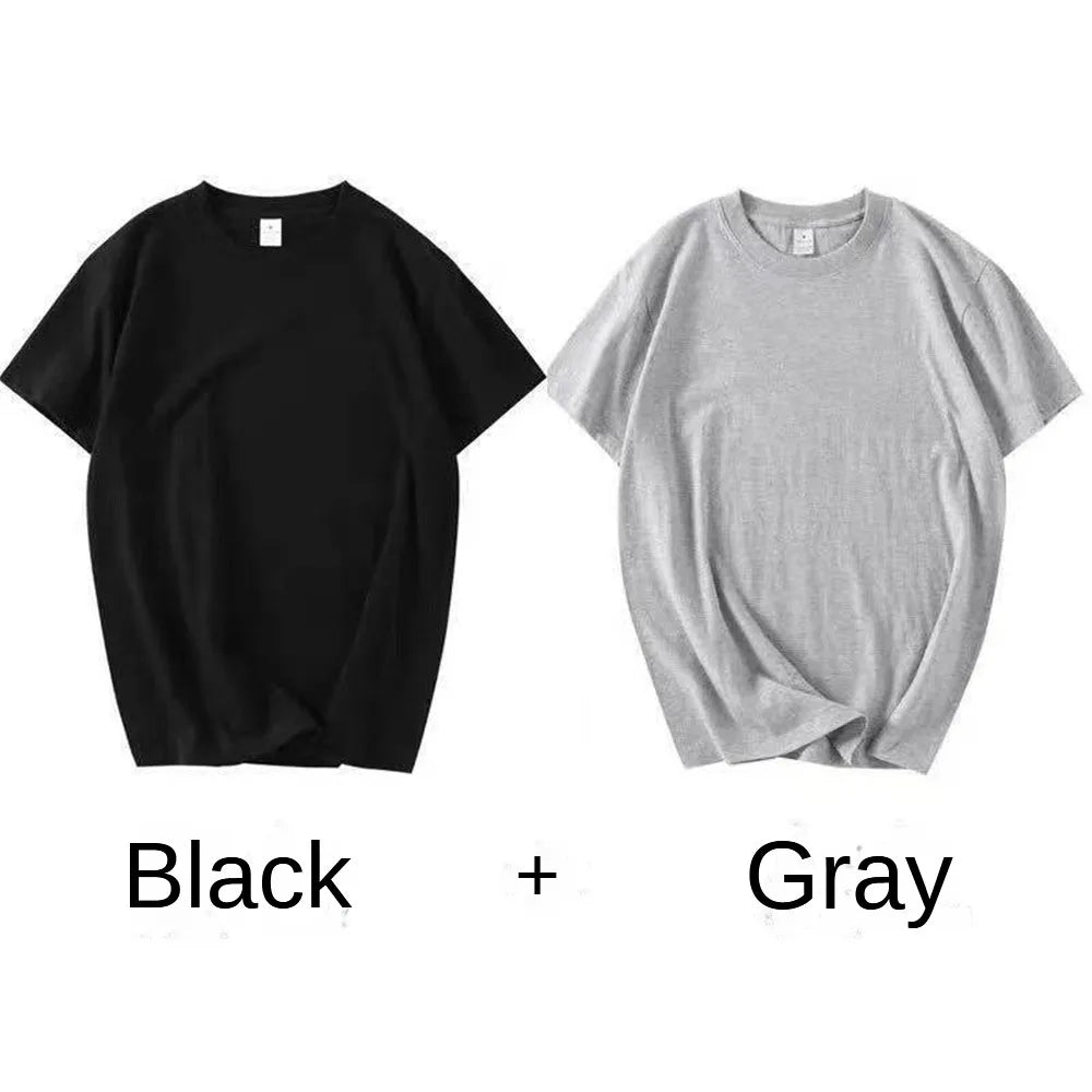 2 pièces 100% coton solide t-shirts hommes et femmes à manches courtes blanc t-shirts décontracté respirant ample col rond T-shirt Couple hauts
