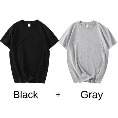 2 pièces 100% coton solide t-shirts hommes et femmes à manches courtes blanc t-shirts décontracté respirant ample col rond T-shirt Couple hauts