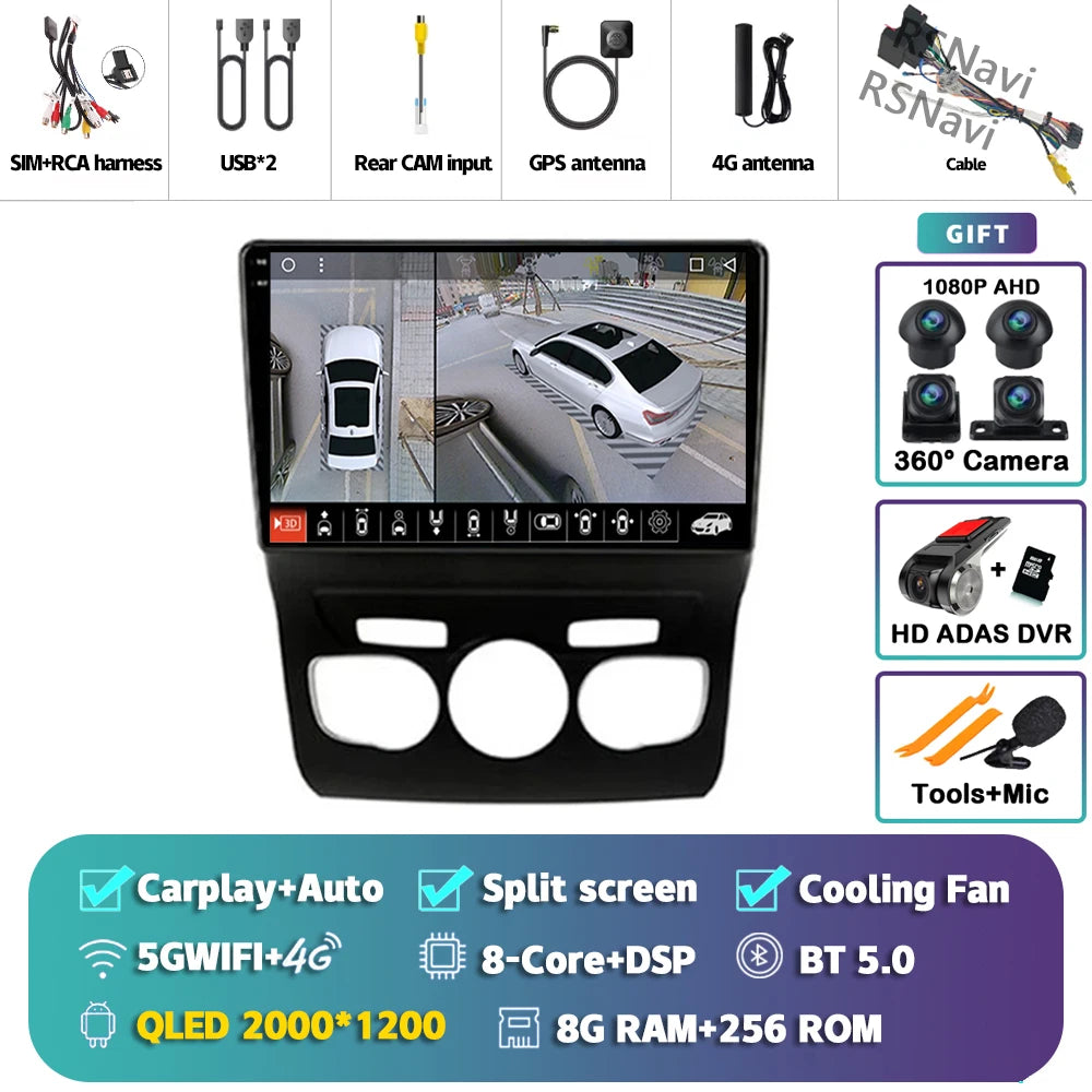 Android 15 Carplay DSP WIF + 4G autoradio GPS lecteur multimédia pour citroën C4 C4L DS4 2013 2014 2015 2016 2017 caméra stéréo 360