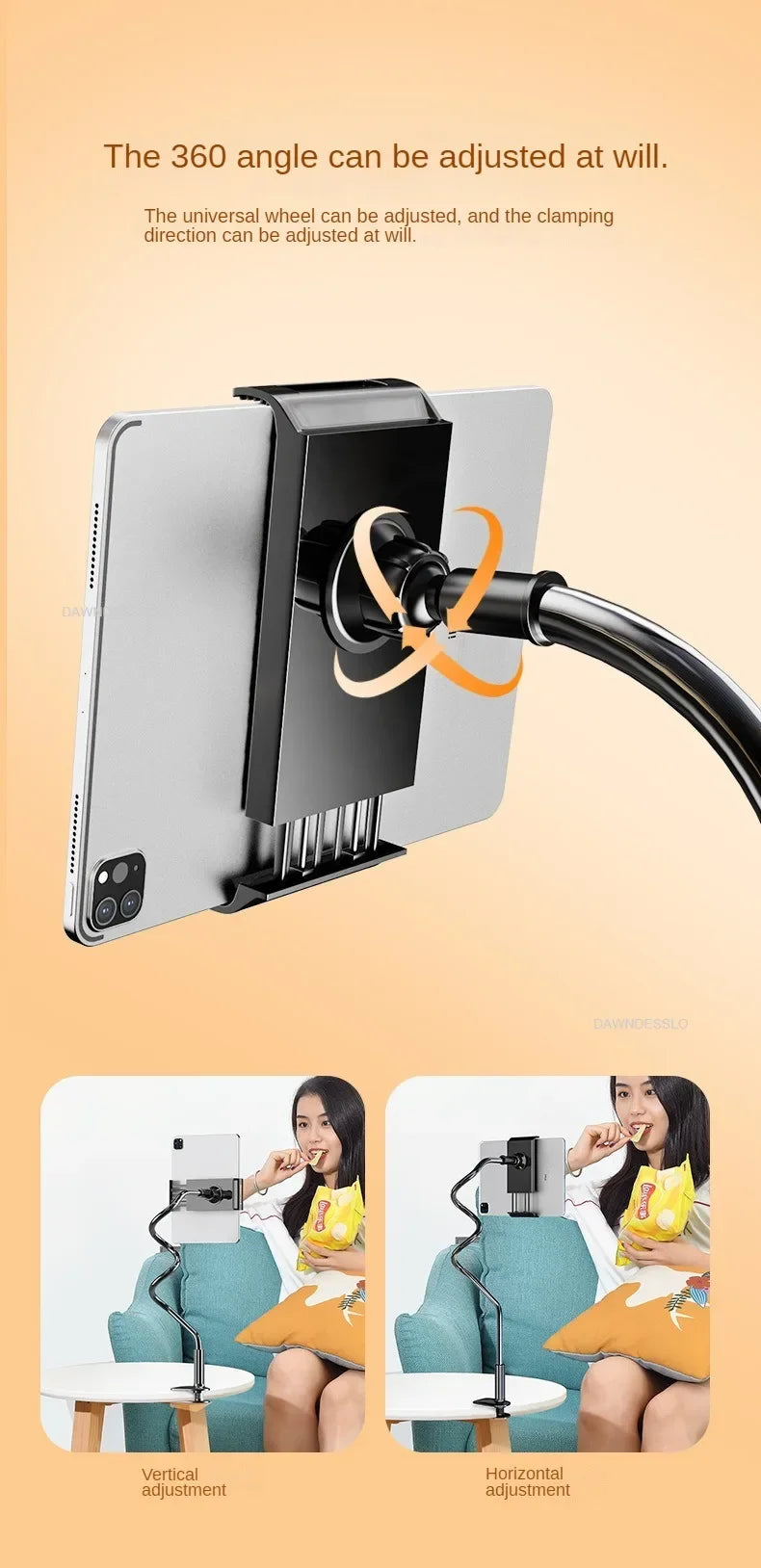 Support de téléphone 128cm, support paresseux, appui-tête, lit 360, bras longs flexibles, support à pince pour IPhone Samsung et appareil 3.5 ~ 6.7 pouces