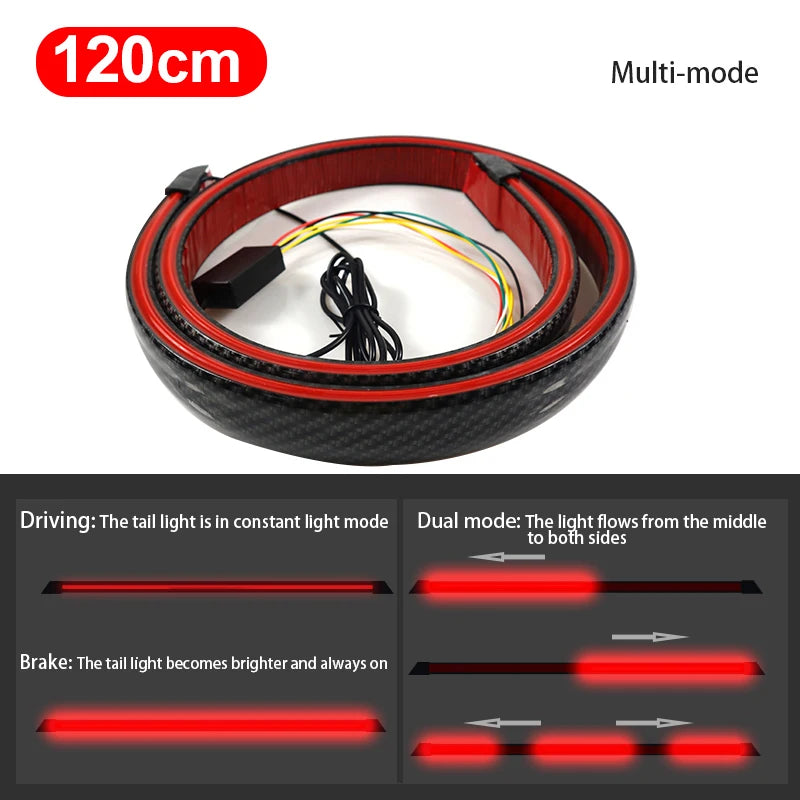 SEAMETAL 120cm Led Spoiler lumière universelle en Fiber de carbone voiture becquet arrière lampe à flux la troisième feu Stop feux de signalisation d'arrêt 12V