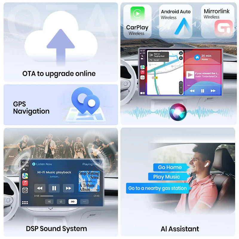 Junsun 7 9 10 pouces Radio universelle Carplay Android Auto autoradio lecteur multimédia systèmes intelligents pour Ford Peugeot Fiat