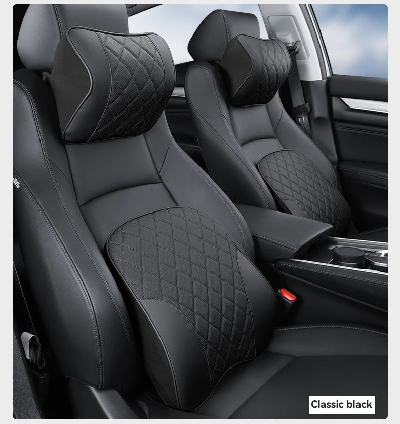 Appui-tête de voiture en cuir Nappa de luxe et ensemble d'oreillers de soutien lombaire, Design perforé respirant, convient à tous les modèles de voiture