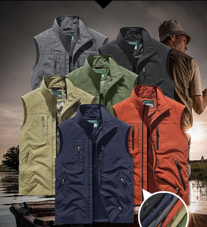 Grande taille hommes été en plein air randonnée gilet tactique multi-poches léger coque souple utilitaire voyage Safari Cargo gilet hommes