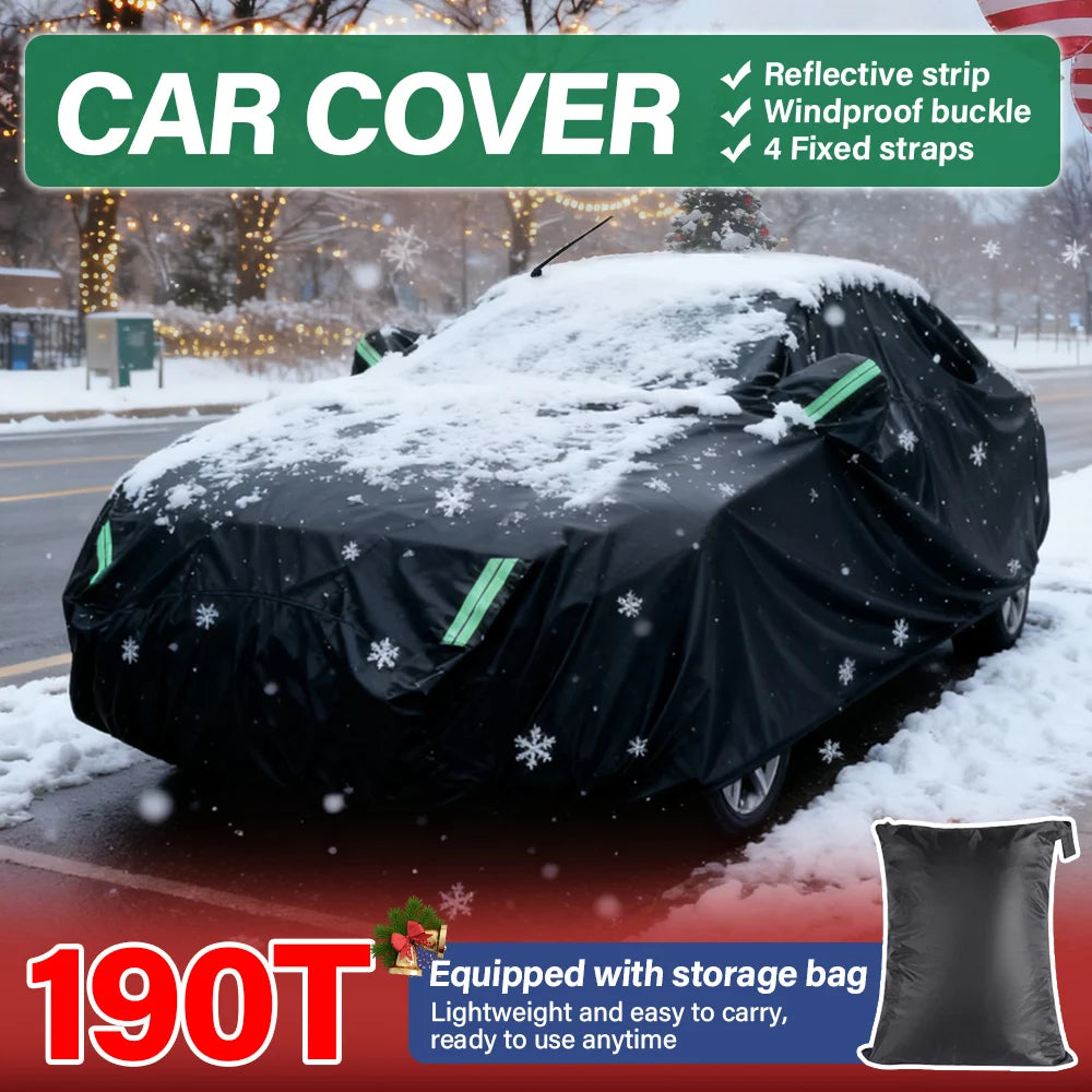 Housse de voiture thermique SUV 190T, couverture complète à quatre portes, résistante à la neige et au gel, conception à fermeture éclair latérale, noire, ajustement universel