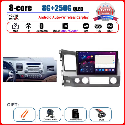 Android 15 Carplay autoradio pour Honda Civic 8 2005 - 2012 lecteur multimédia Navigation GPS 4G Audio No 2 Din 2 Din DVD