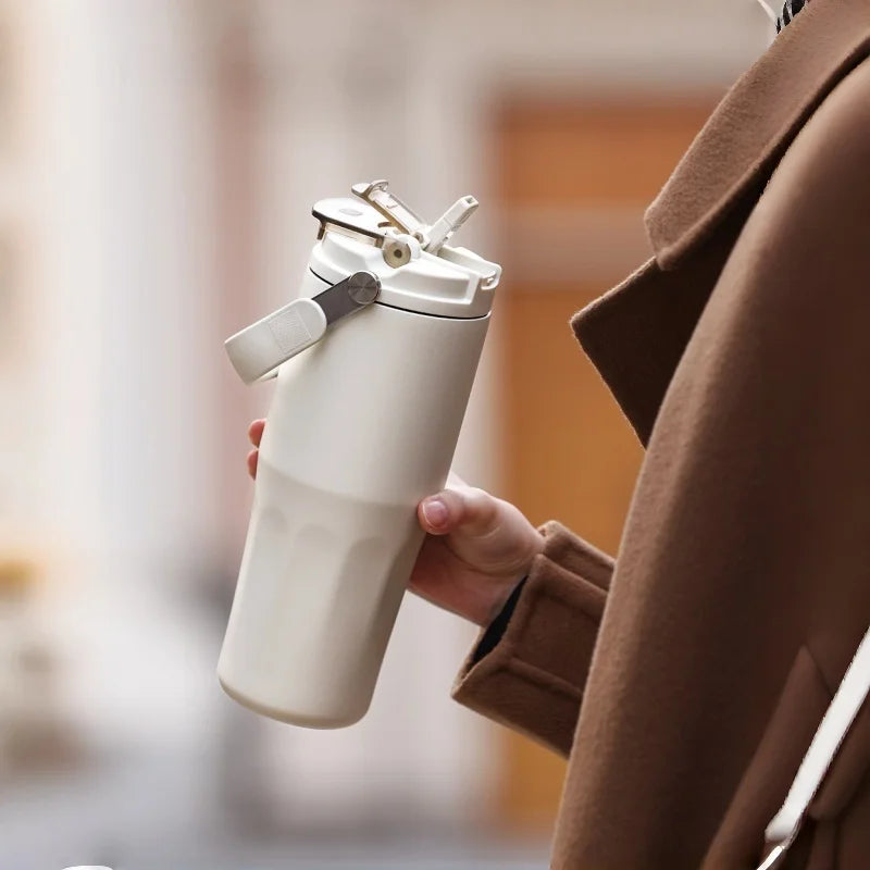 Gobelet à revêtement en céramique de 800ml, avec paille, bouteille d'eau isolée de grande capacité, étanche, poignée détachable, infuseur à thé pour voyage