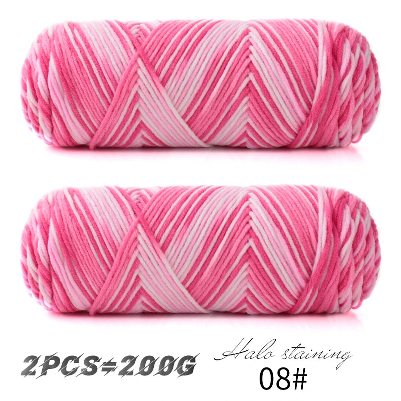 2 pièces de fil à tricoter en coton de lait teinté à 5 brins, coloré, pour bébé, écharpe tissée à la main, épaisseur moyenne, matériel de crochet fait main, sac