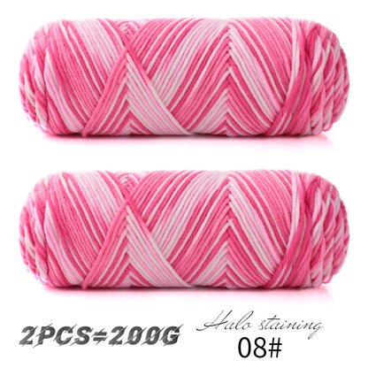 2 pièces de fil à tricoter en coton de lait teinté à 5 brins, coloré, pour bébé, écharpe tissée à la main, épaisseur moyenne, matériel de crochet fait main, sac