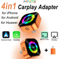 Adaptateur Carplay sans fil 4 en 1, mise à niveau 2026, lien miroir Airplay, WiFi + BT, système de voiture intelligent, écran de Projection, CarPlay Android Auto