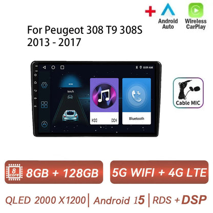Android 15 pour Peugeot 308 T9 308S 2013 - 2017 Auto stéréo autoradio lecteur multimédia Navigation GPS 4G WIFI sans fil Carplay