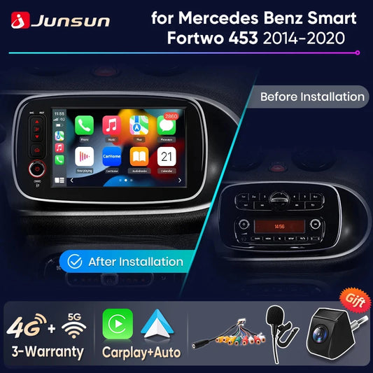 Junsun 8 "sans fil CarPlay Android Auto autoradio pour Mercedes Benz Smart Fortwo 453 2014 2015-2020 GPS stéréo multimédia RDS