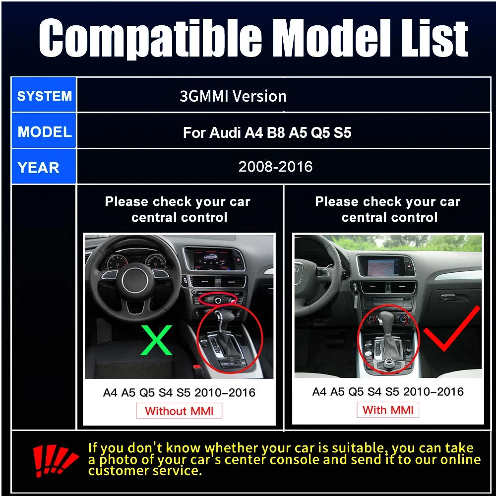 CarPlay sans fil Android Auto pour Audi A4 A5 Q5 S5 B8 2008-2016 avec 3G MMI, modèle avec lien miroir AirPlay multimédia avant/vues