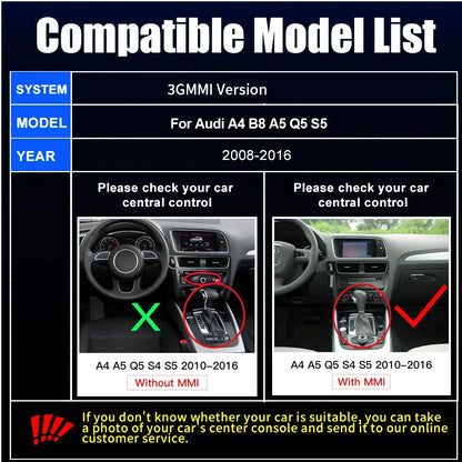 CarPlay sans fil Android Auto pour Audi A4 A5 Q5 S5 B8 2008-2016 avec 3G MMI, modèle avec lien miroir AirPlay multimédia avant/vues
