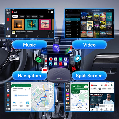 صندوق تلفزيون CarlinKit-Android 13 اللاسلكي للسيارة بنظام CarPlay AI، بمعالج QCM6125، ثماني النواة، شاشة مقسمة، 64 جيجابايت، 128 جيجابايت لـ Netflix، مع وعد بتشغيل PRPRU