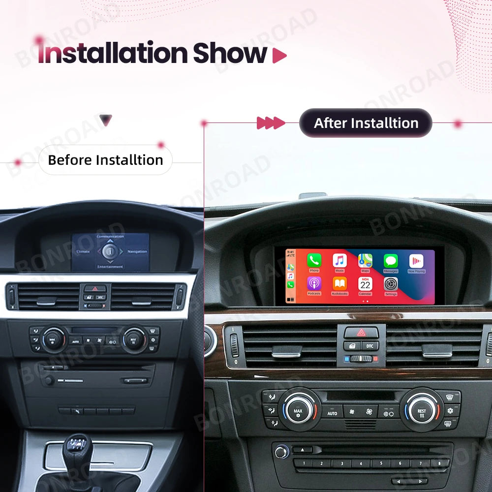 Autoradio Android avec Écran et Lecteur de Limitation pour Voiture BMW Série 5/3, E60/E61/E62/E63/E90/E91/E92/E93/M3, Masque CCC CIC