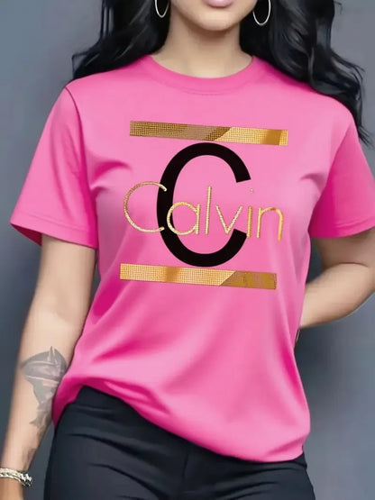 Offre spéciale femmes mode d'été décontracté Calvin lettre motif imprimé col rond manches courtes vêtements de sport T-shirt y2k vêtements